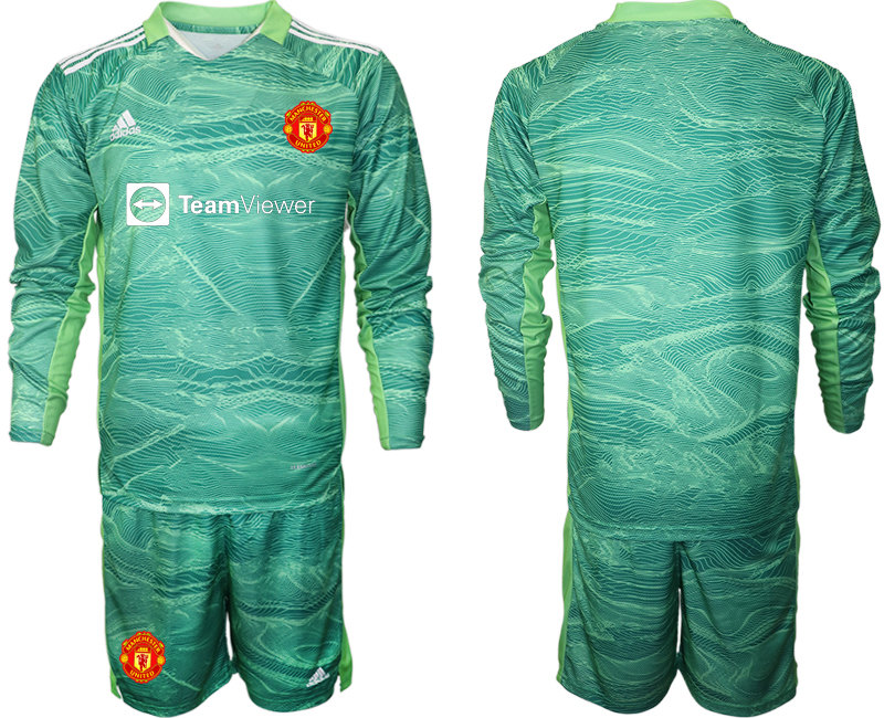 Men 2021-2022 Club Manchester United green goalkeeper Long Sleeve blank Soccer Jersey->manchester united jersey->Soccer Club Jersey